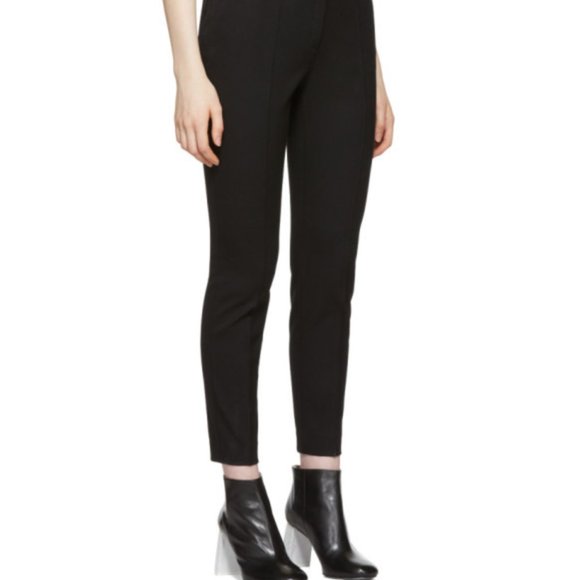 Alexander Wang Black High Waist Cigarette Satin Effect Leather Trim Trousers